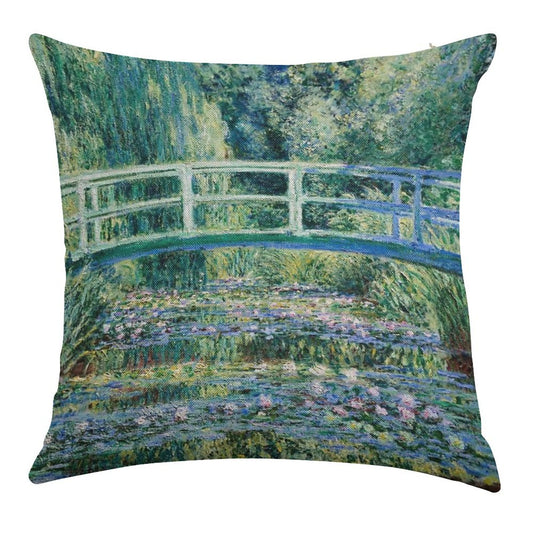 Water Lilies And Japanese Bridge, Claude Monet Linen Throw Pillow Cover
