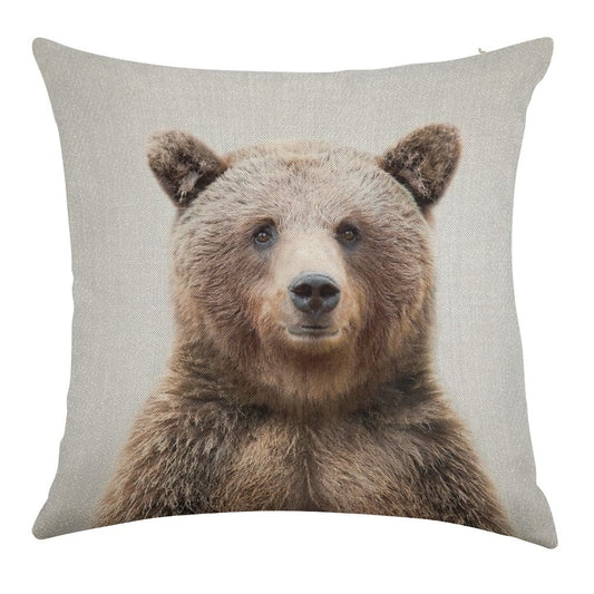 Grizzly Bear - Colorful Linen Throw Pillow Cover