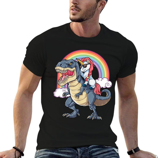 Unicorn Riding T Rex Dinosaur Boys Girls Kids Gift Men Relaxed-fit T-Shirt