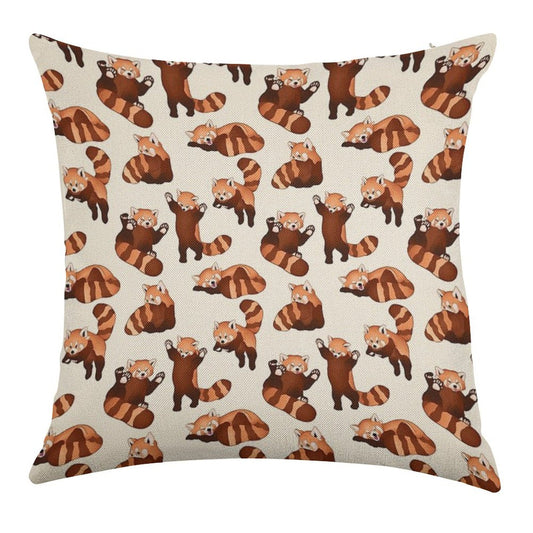 Red Panda Pattern Linen Throw Pillow Cover