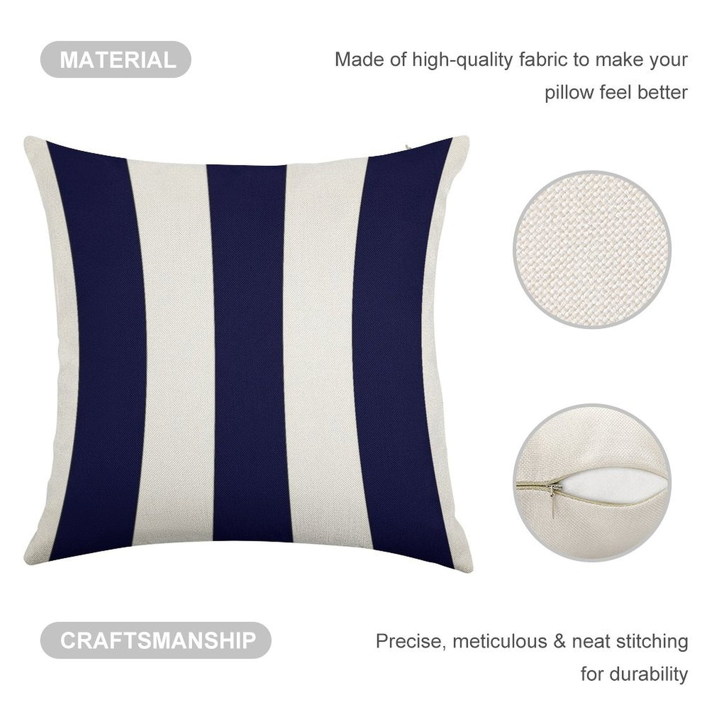 Navy Blue And White Stripes Linen Throw Pillow Cover