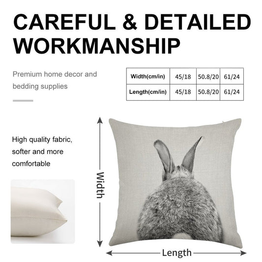 Rabbit Tail - Black & White Linen Throw Pillow Cover