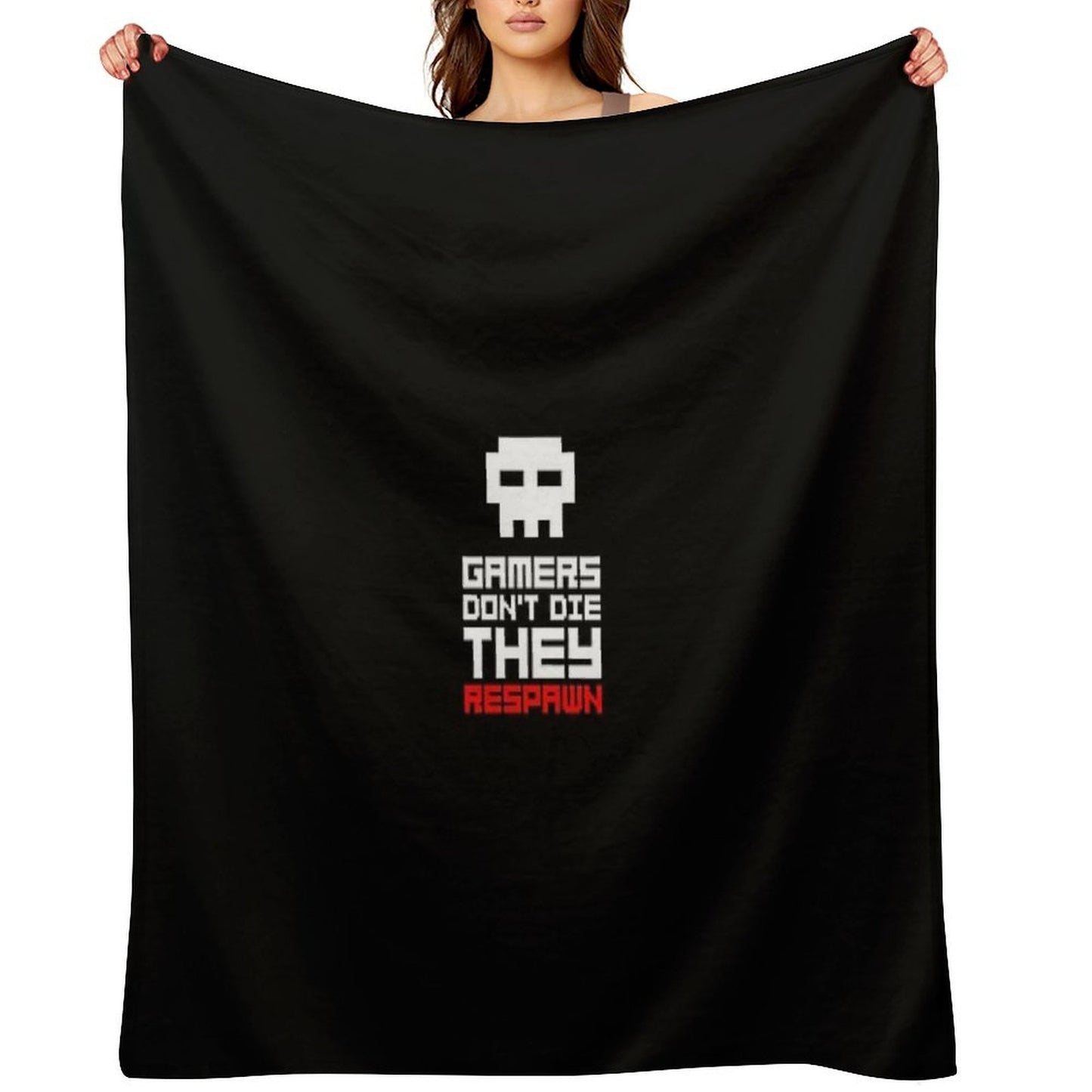 Pixel Skull Gamers Don't Die Throw Blanket