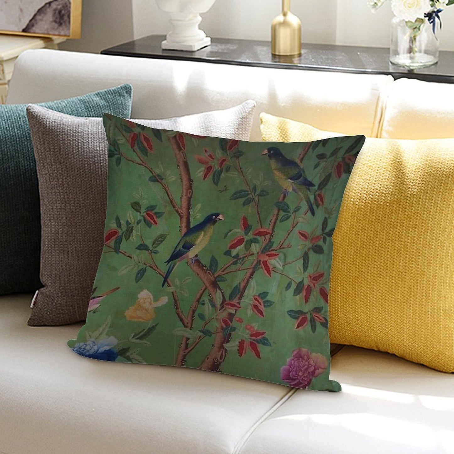 Green Dream Chinoiserie Soft Warmth Comfort Throw Pillow