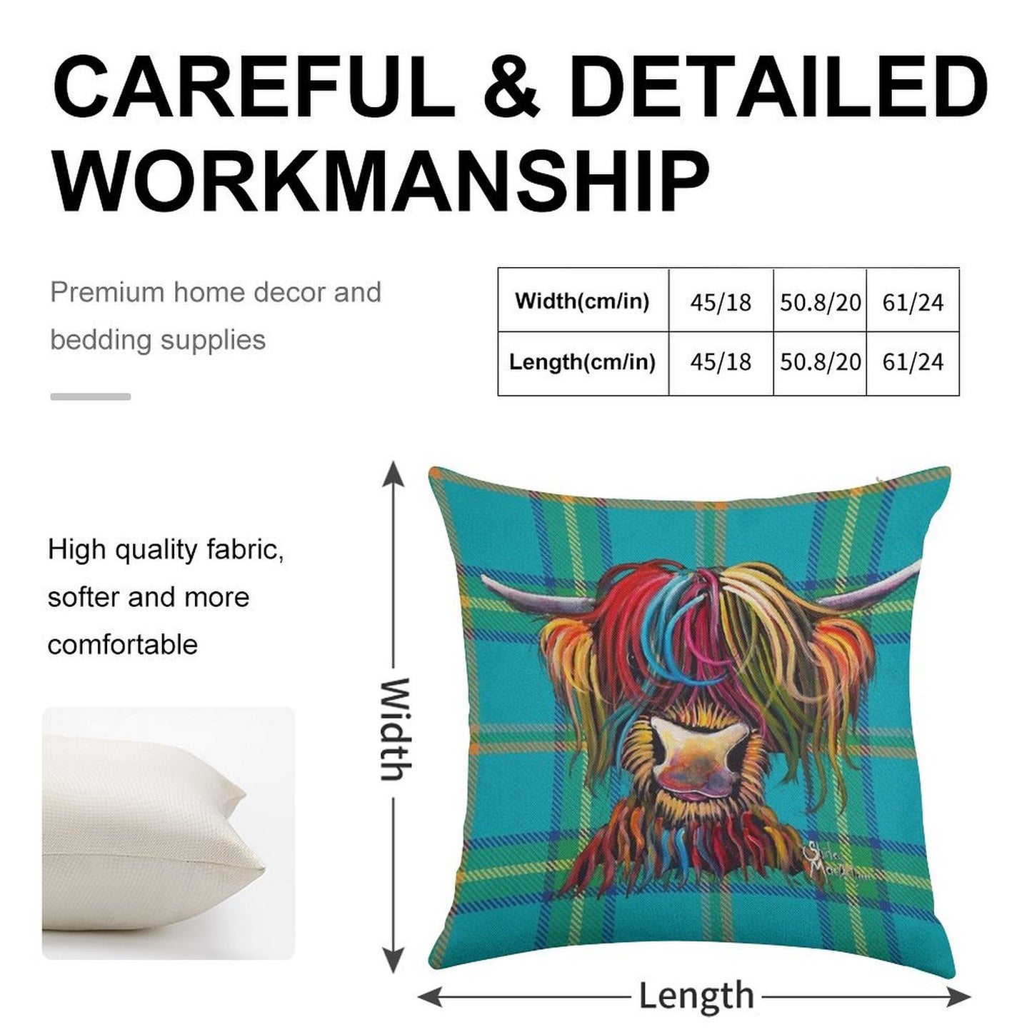SCoTTiSH HiGHLaND CoW ' TaRTaN NeLLY B ' by SHiRLeY MacARTHuR Linen Throw Pillow Cover