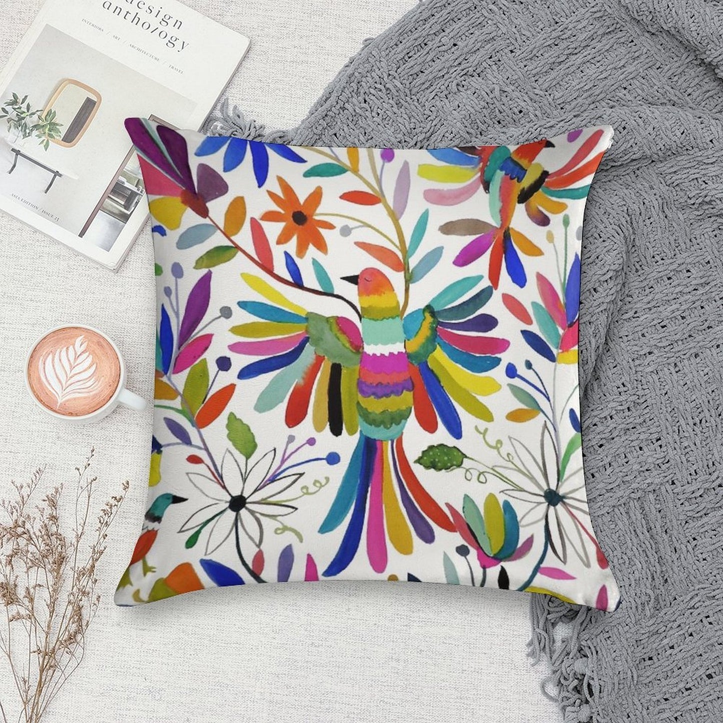 Otomi Bird Soft Skin-Friendly Throw Pillow