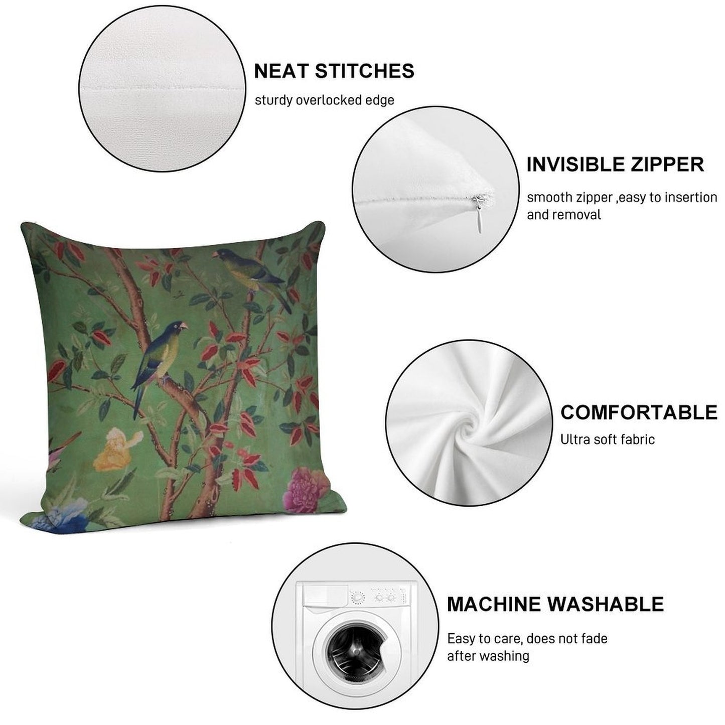 Green Dream Chinoiserie Soft Warmth Comfort Throw Pillow