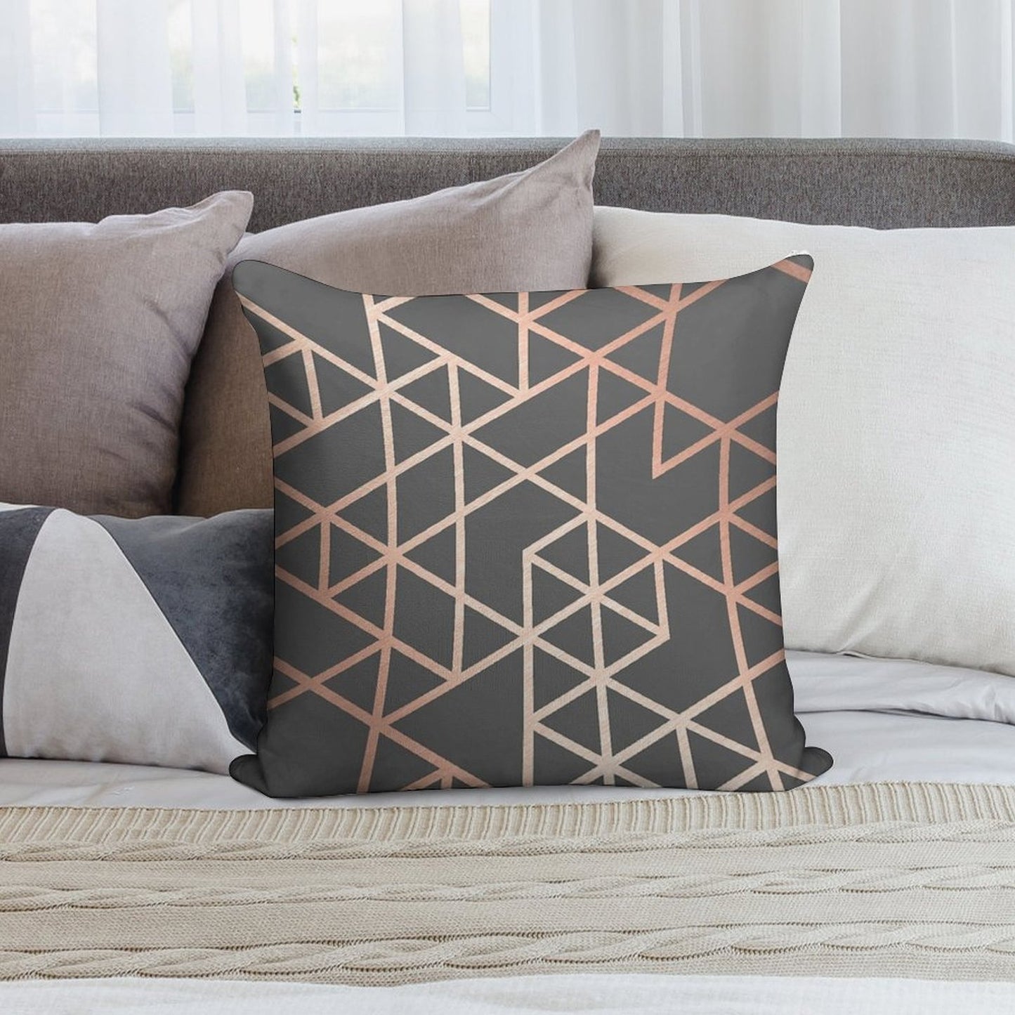 Rose Gold And Gray Geometric Pattern Soft Luxury Feel Throw Pillow