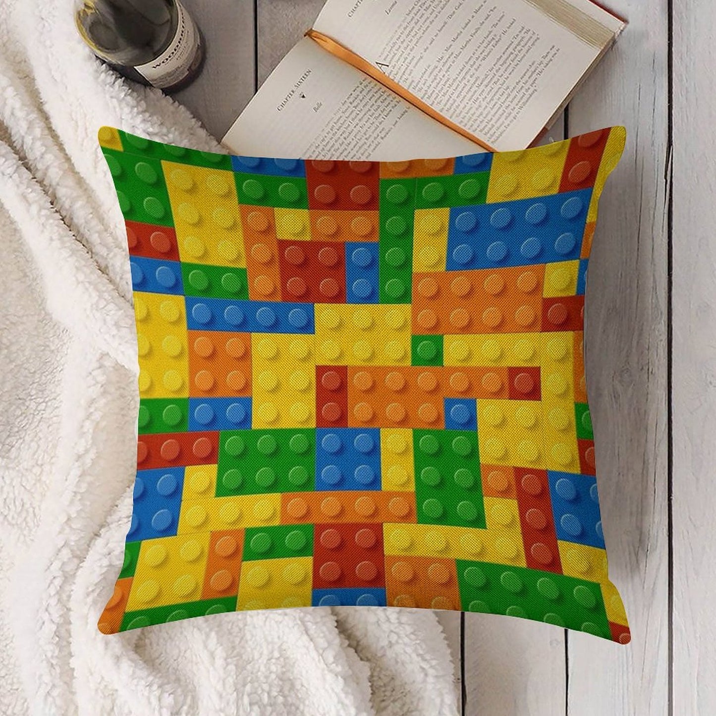Building Blocks Construction Brick Linen Throw Pillow Cover