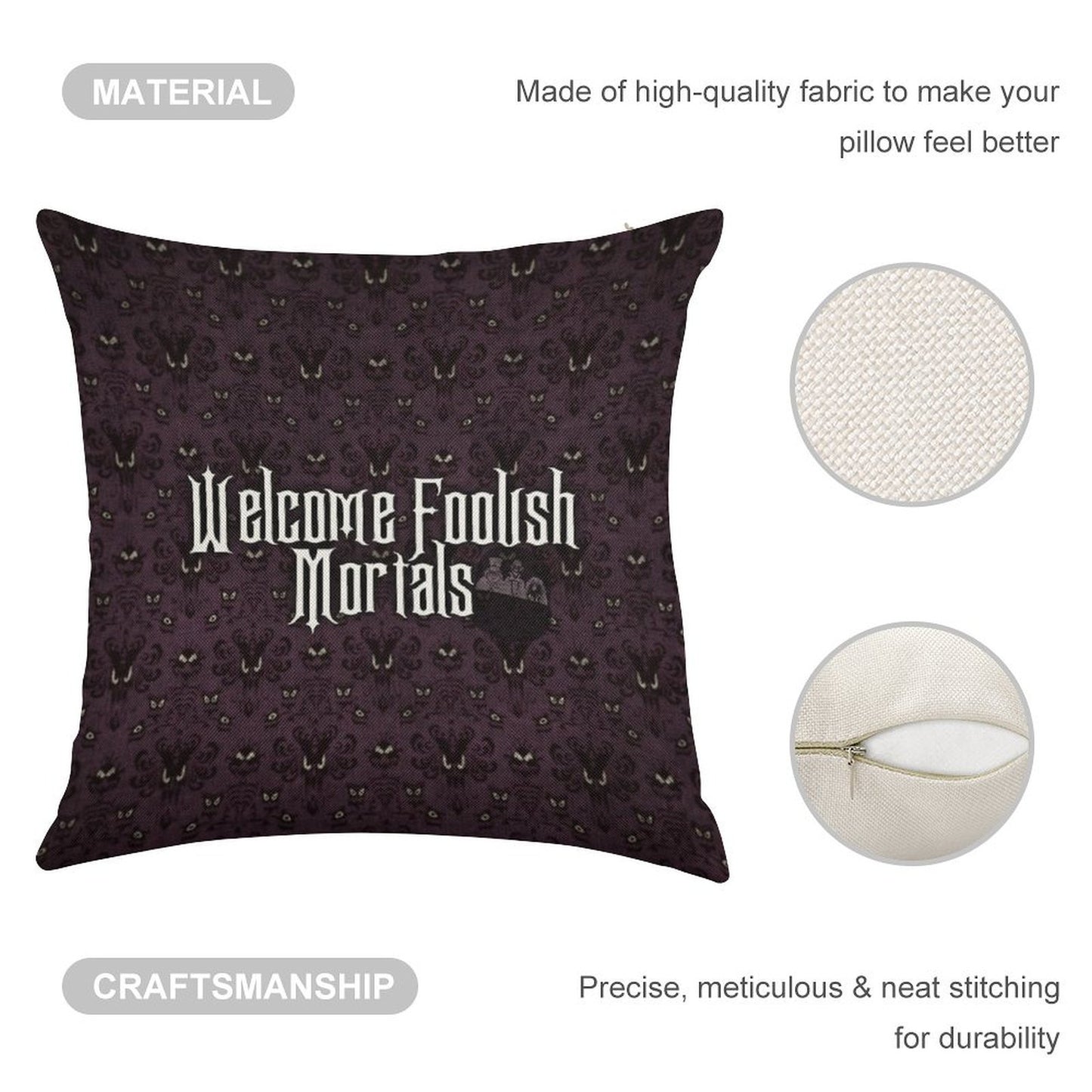 Welcome Foolish Mortals Linen Throw Pillow Cover