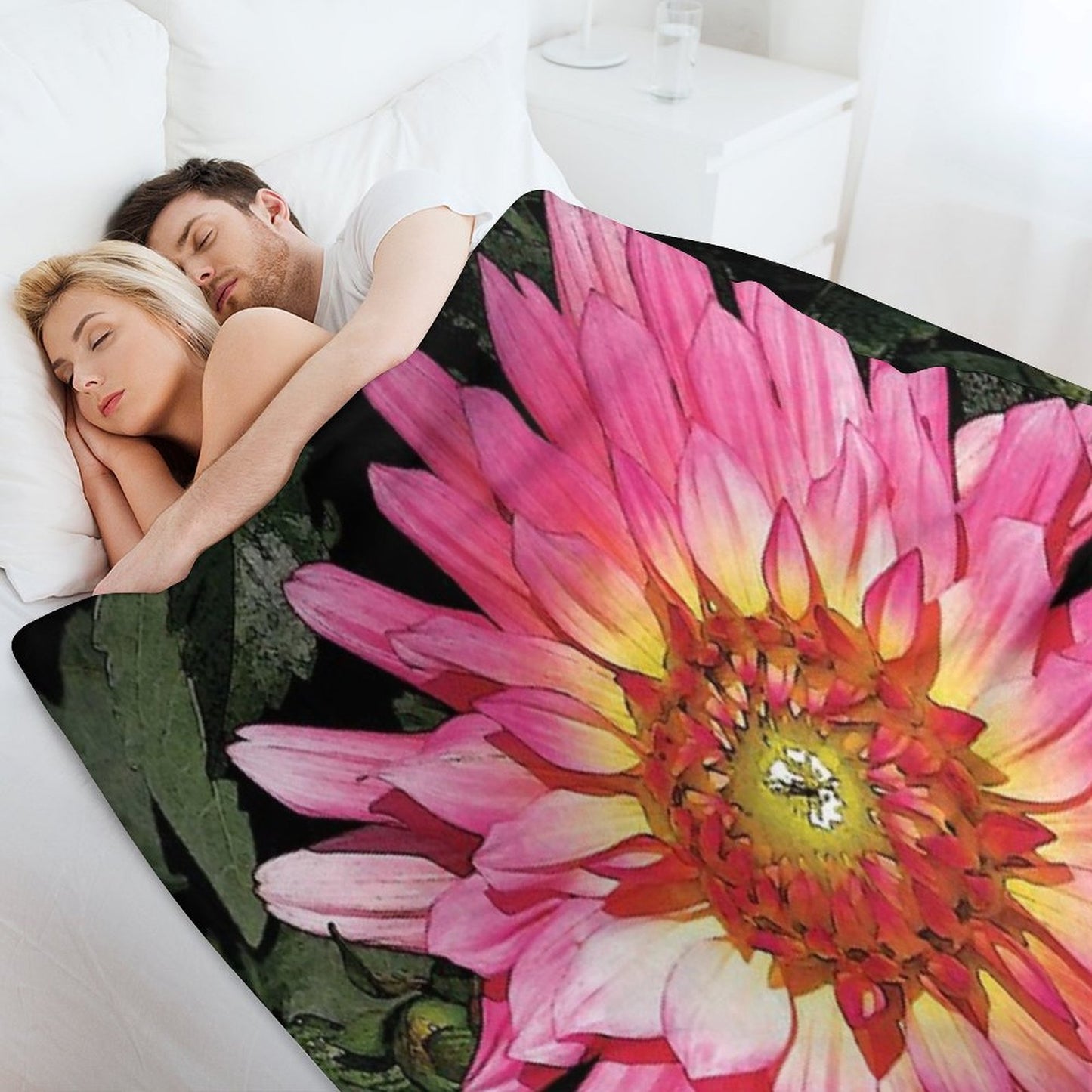 Pretty in Pink Blooming Flower Water Color Throw Blanket