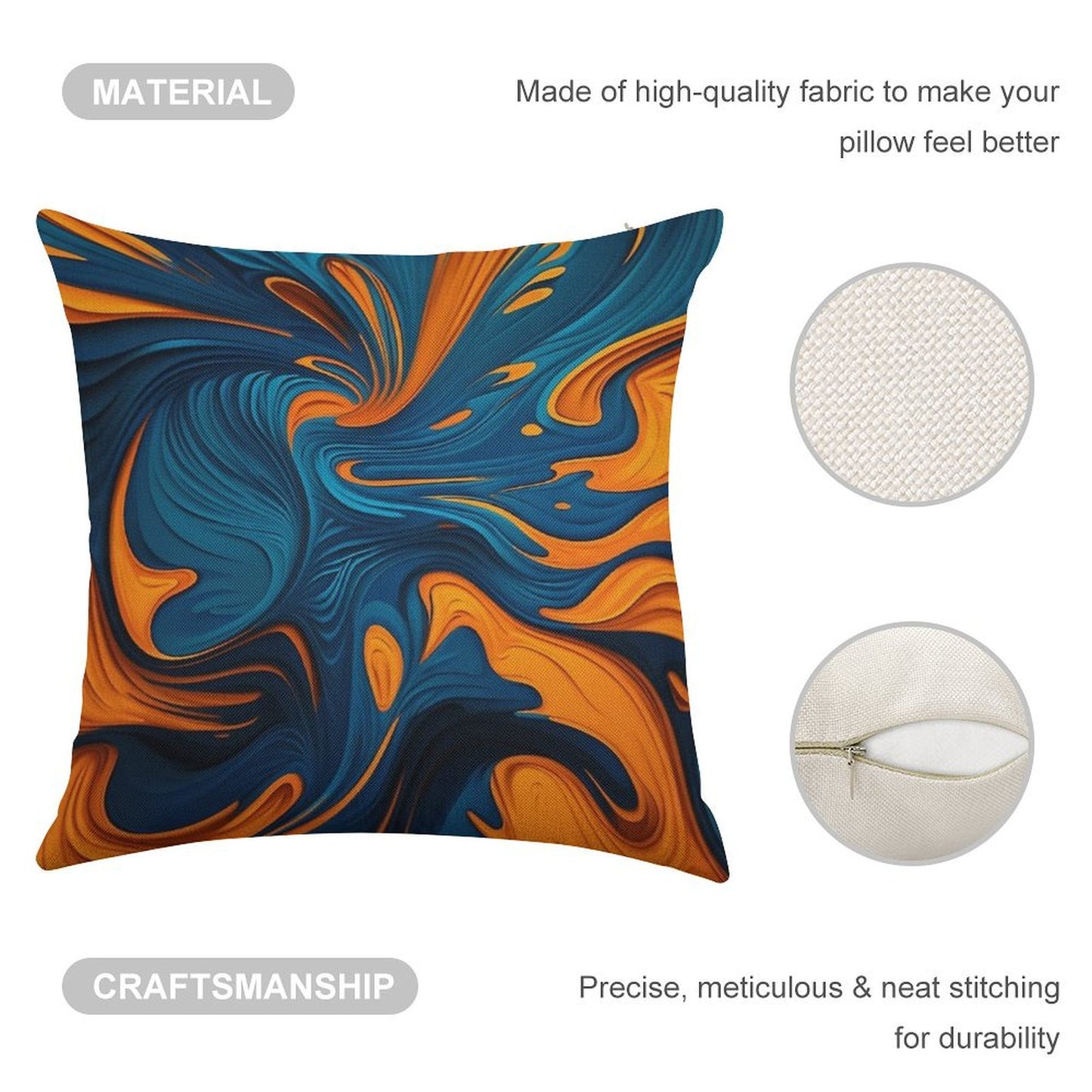 Oil Paint Orange And Blue Pattern Linen Throw Pillow Cover