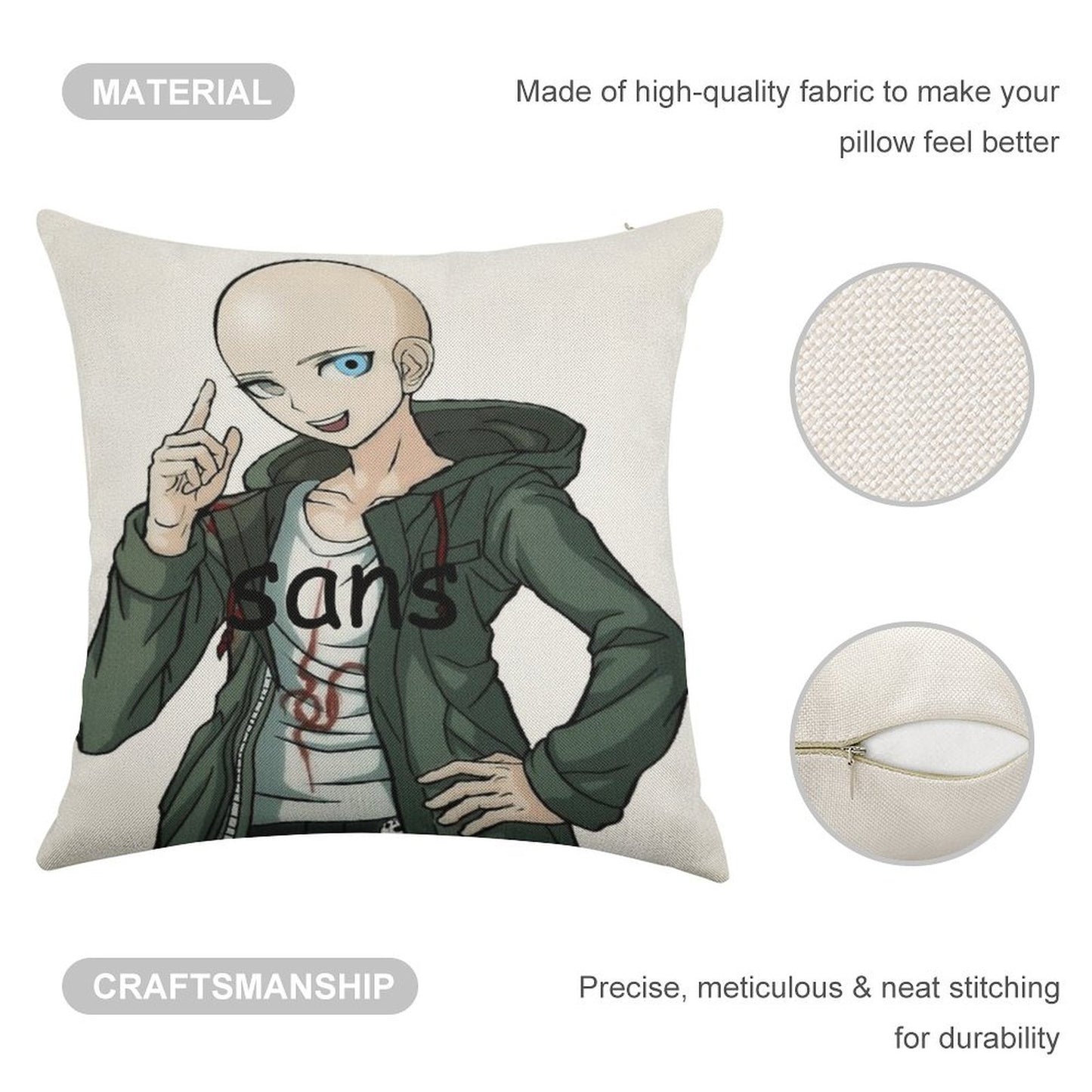 Komaeda Sans Linen Throw Pillow Cover
