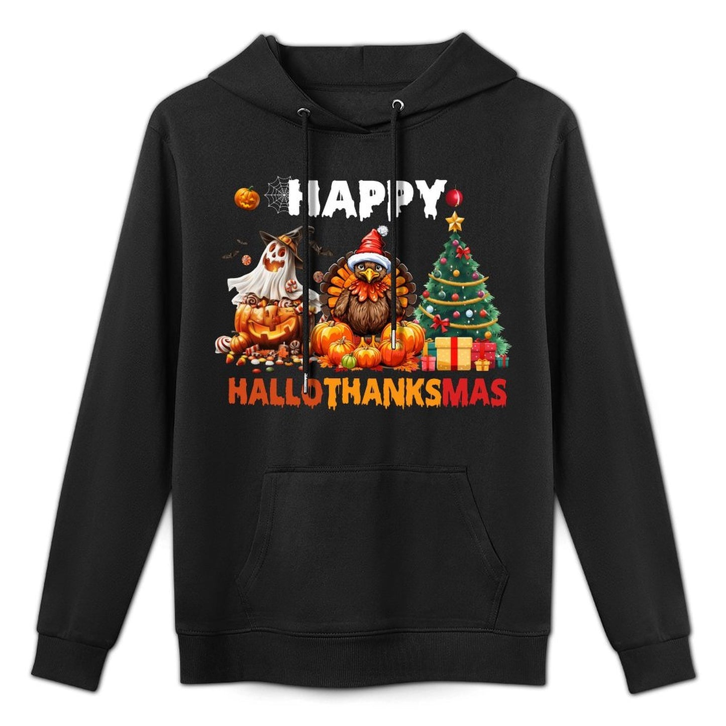 Retro Halloween Thanksgiving Christmas Happy HalloThanksMas Layering Staple Hoodie