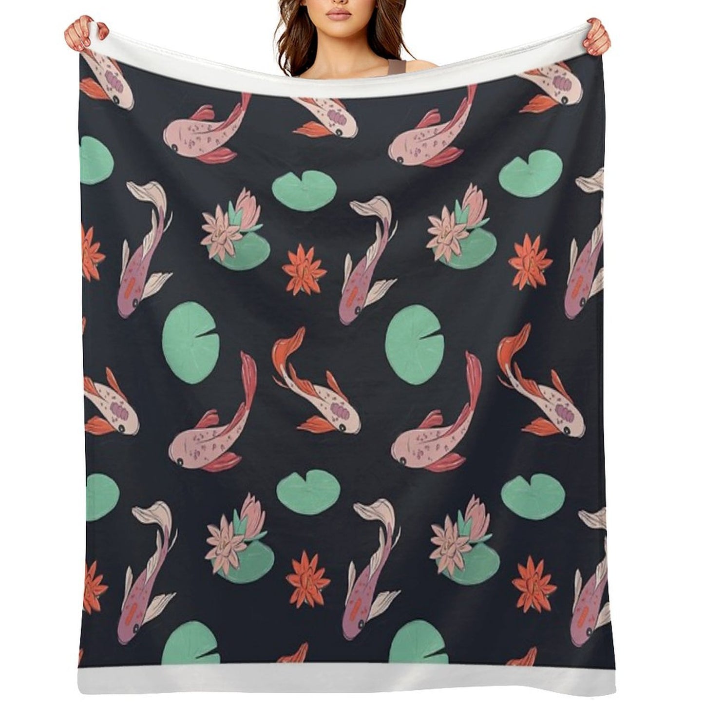 Koi Fish Oriental Design Throw Blanket