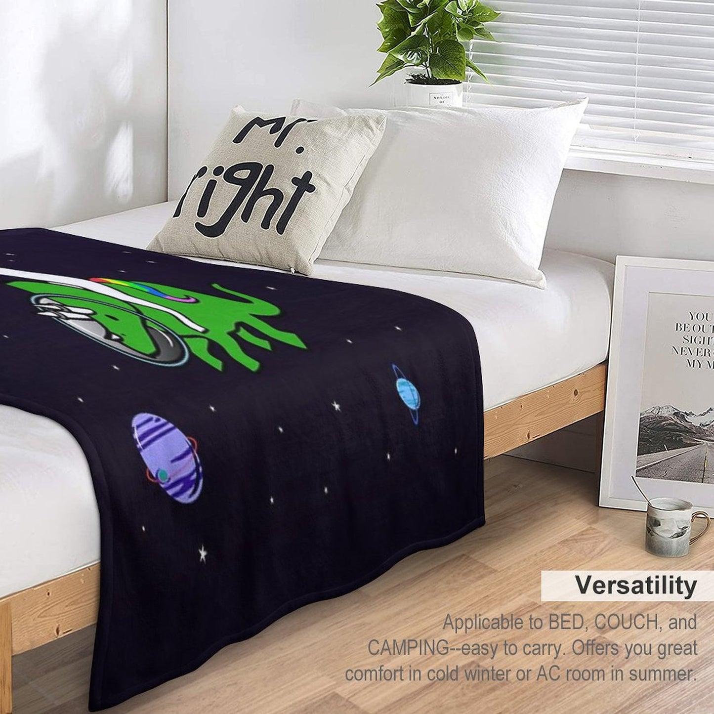 Unicorn Riding Triceratops In Space Throw Blanket
