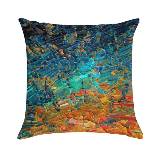 ETERNAL TIDE 2 Bold Rainbow Colorful Deep BlueTurquoise Aqua Orange Yellow Ombre Waves Abstract Acrylic Painting Soft High-Density Material Throw Pillow