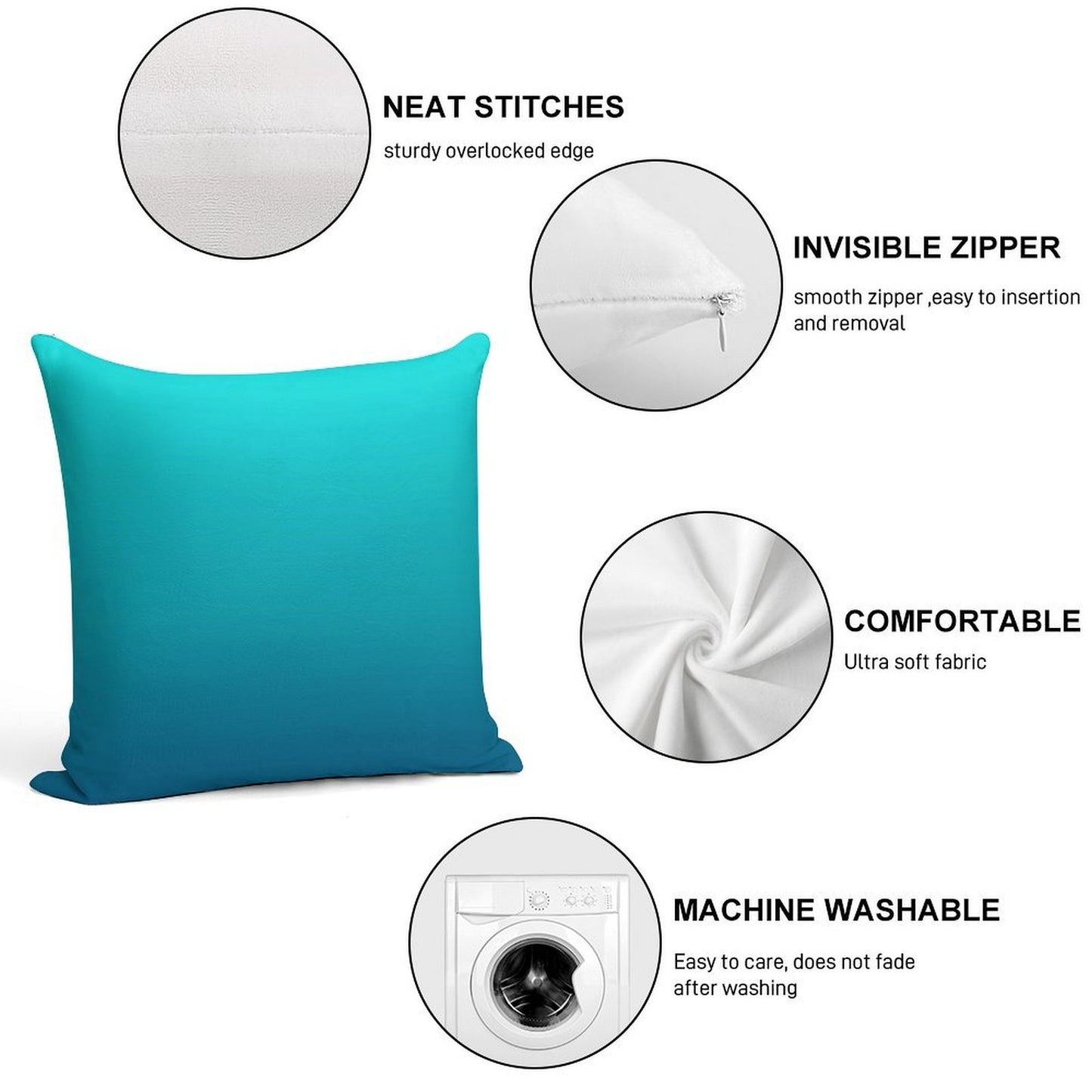 Preppy Summer Beach Teal Blue Turquoise Ombre Soft Easy Maintenance Throw Pillow