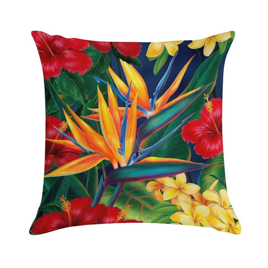 Tropical Paradise Hawaiian Birds of Paradise Illustration Soft Home Decor Throw Pillow