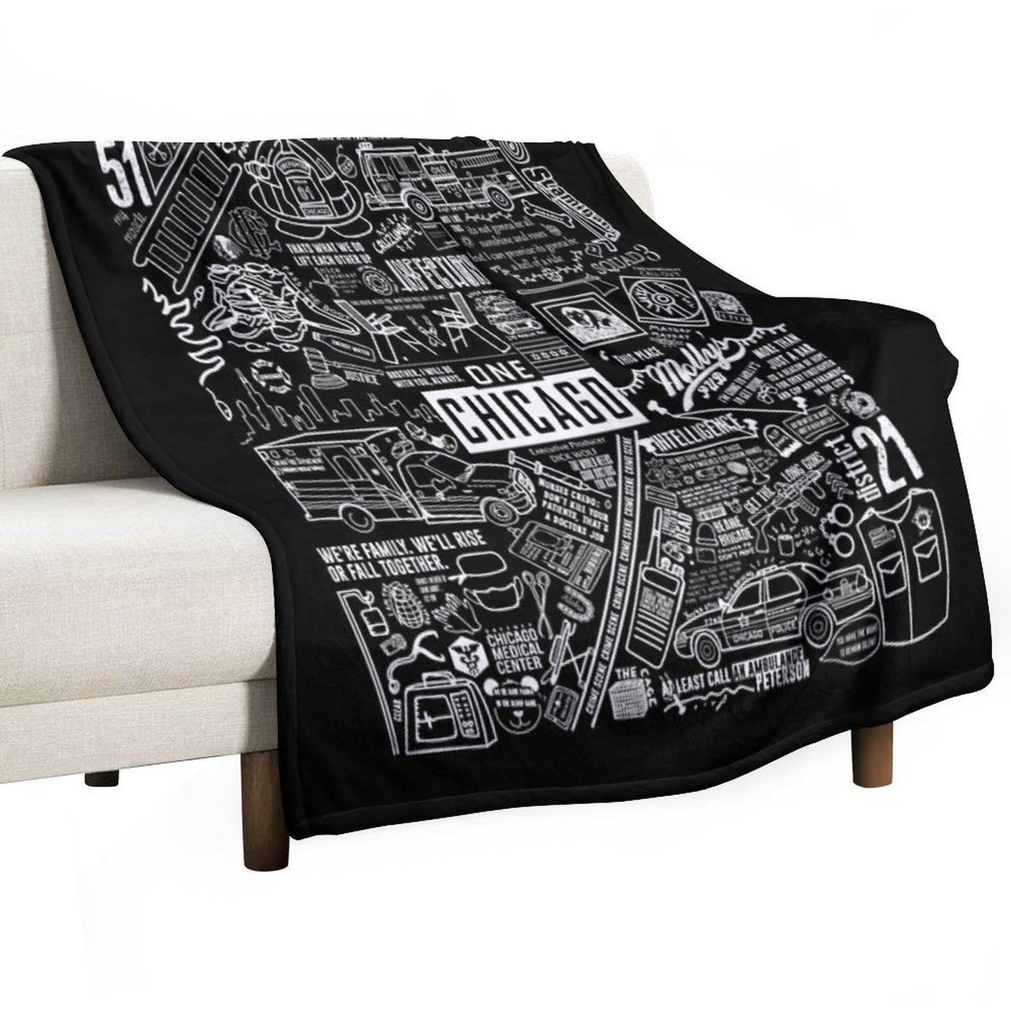 ONE CHICAGO COLLAGE on Black Throw Blanket
