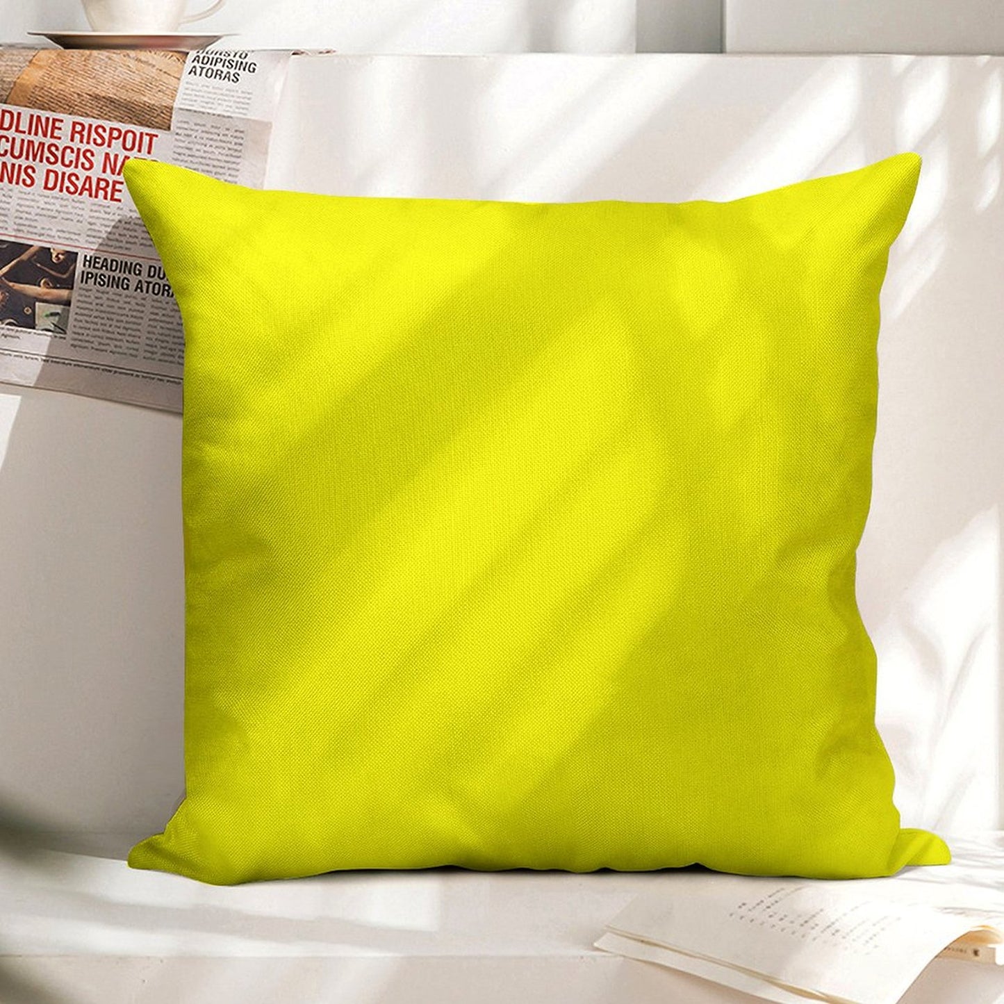 Neon Yellow Linen Throw Pillow Cover