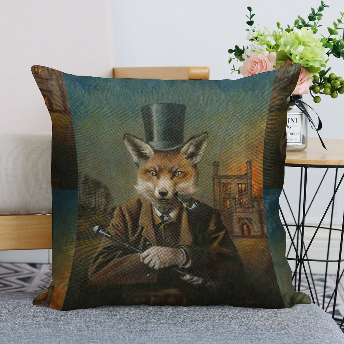 The Dapper Fox Linen Throw Pillow Cover