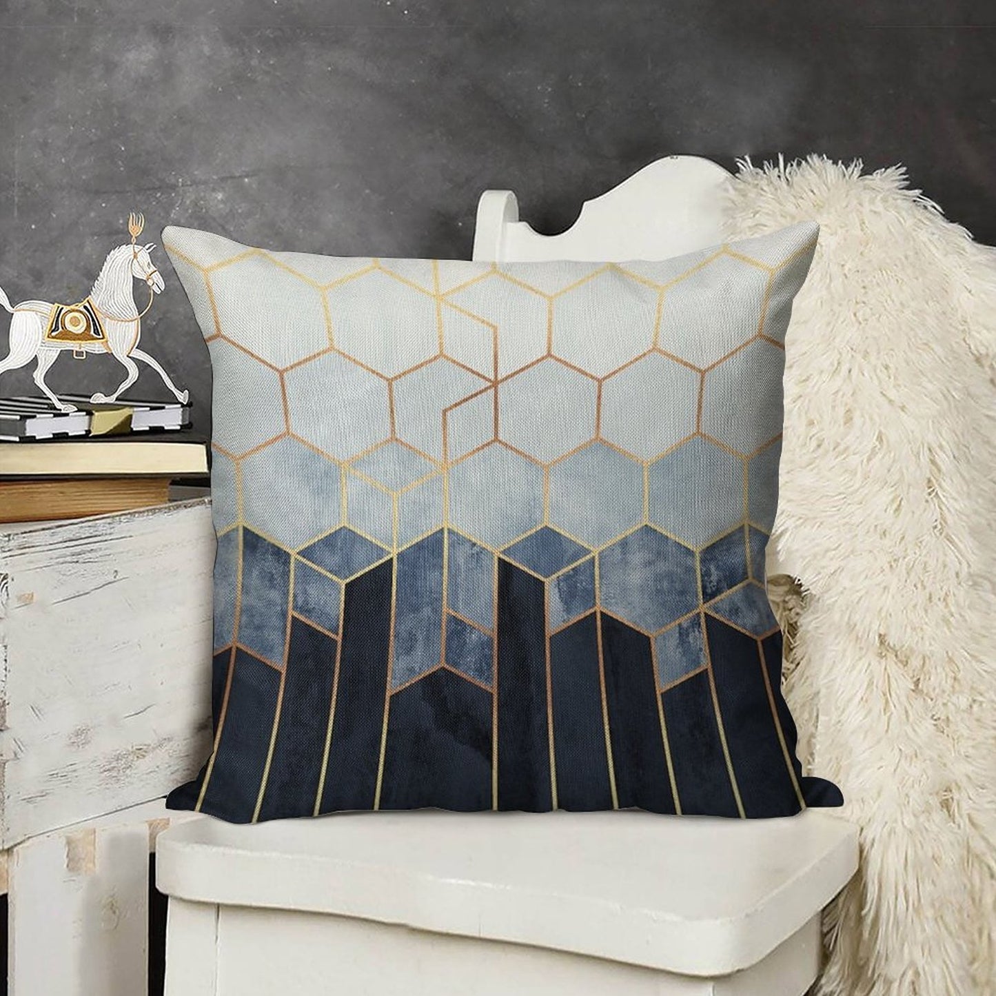 Soft Blue Hexagons Linen Throw Pillow Cover