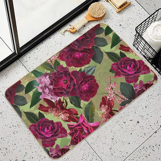 Antique Green Botanical Flower Rose Botanical Garden Nightgarden Bath Mat