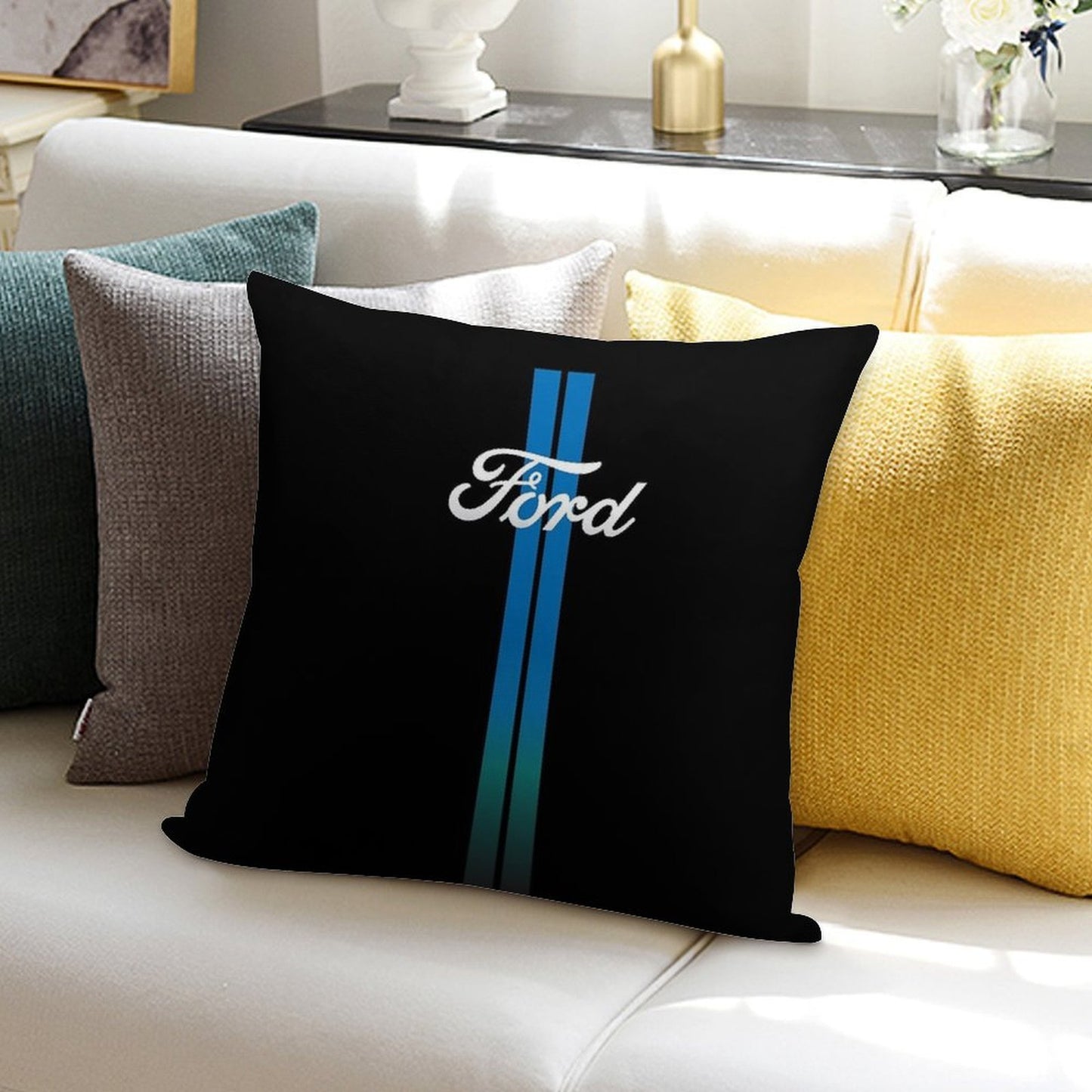 Retro Ford Stripes Soft Shrink-Resistant Throw Pillow