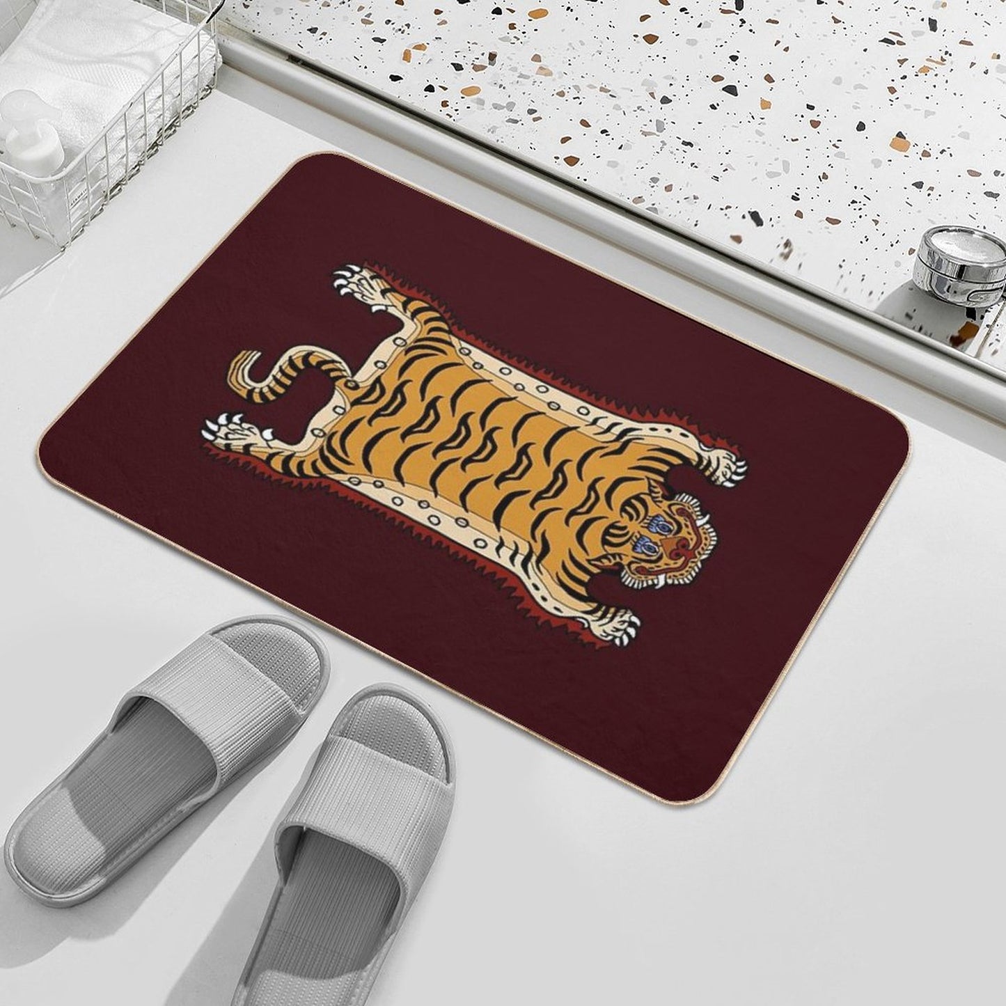 TIBETAN TIGER RUG 1-maroon Bath Mat