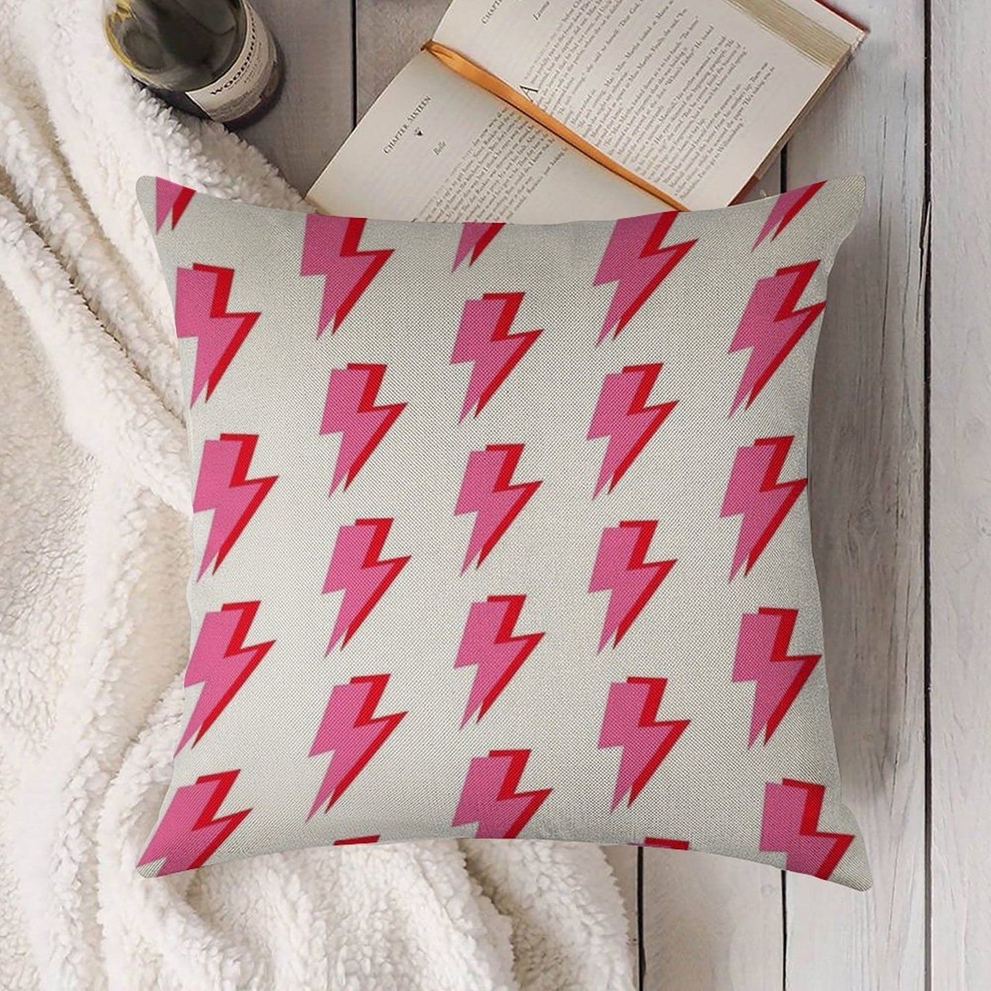 Pink And Red Lightning Linen Throw Pillow Cover