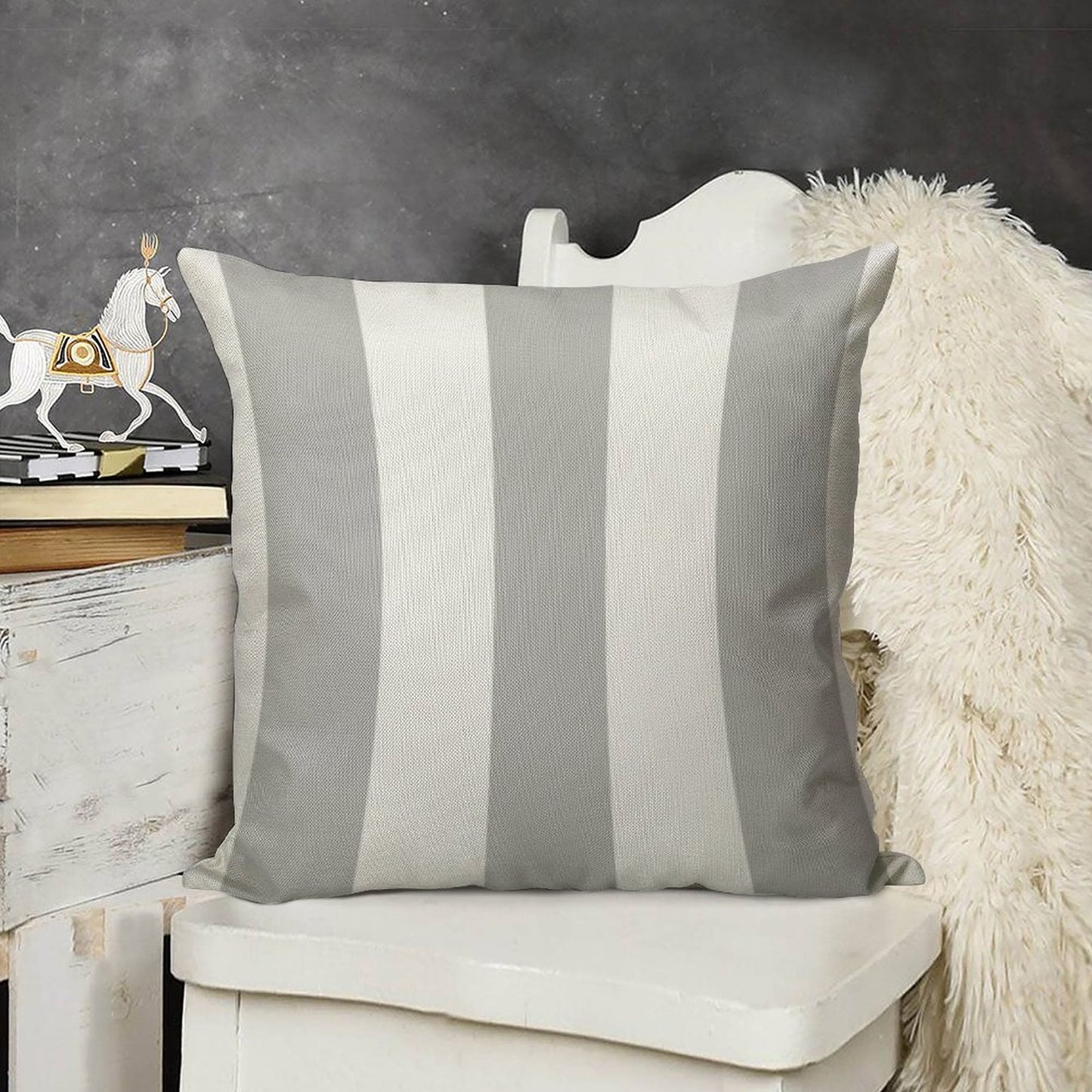 Silver Gray And White Stripes Linen Throw Pillow Cover