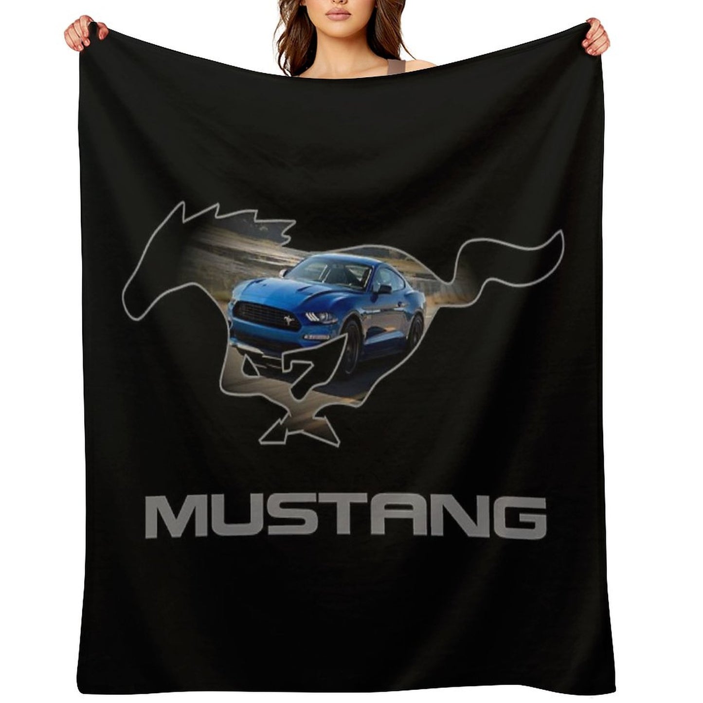 Ford Mustang GT Logo Emblem Design (Blue on Black) Throw Blanket