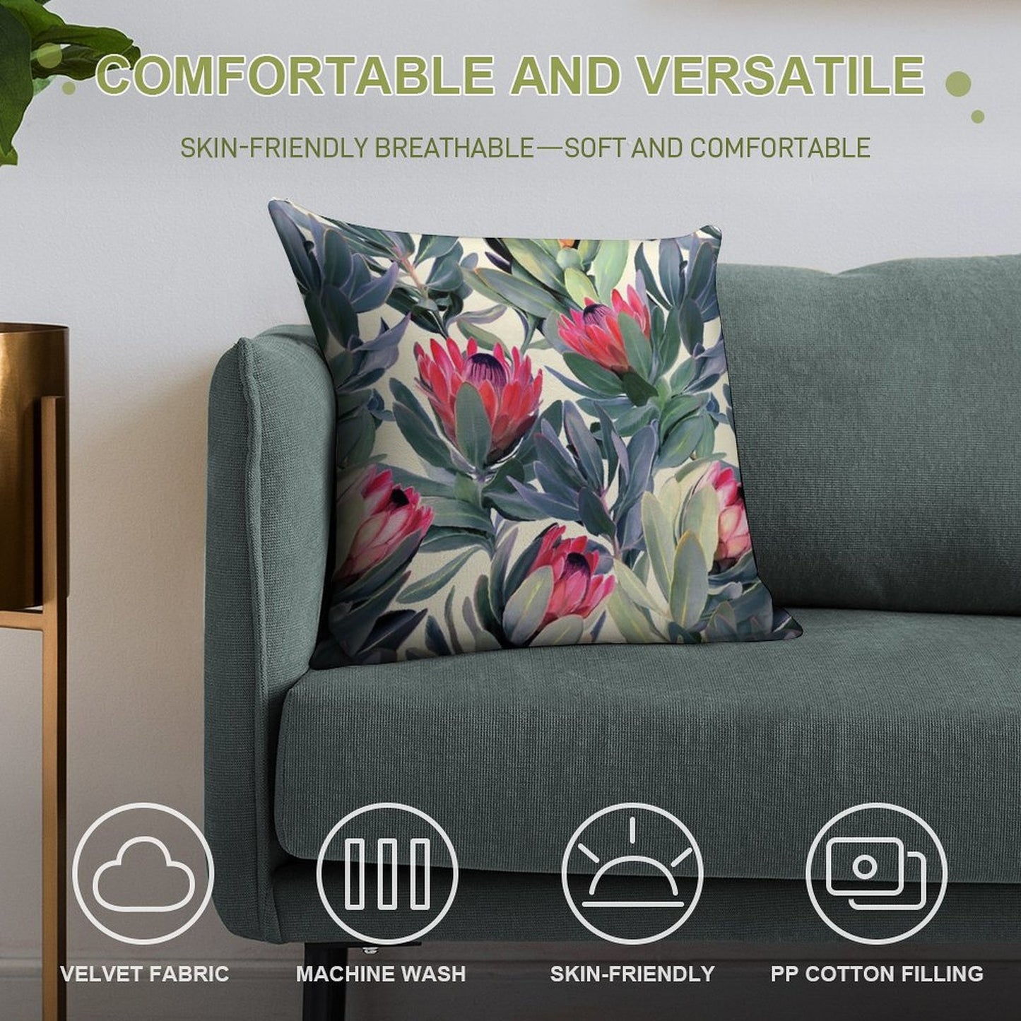 Painted Protea Pattern Soft Style Accent Throw Pillow