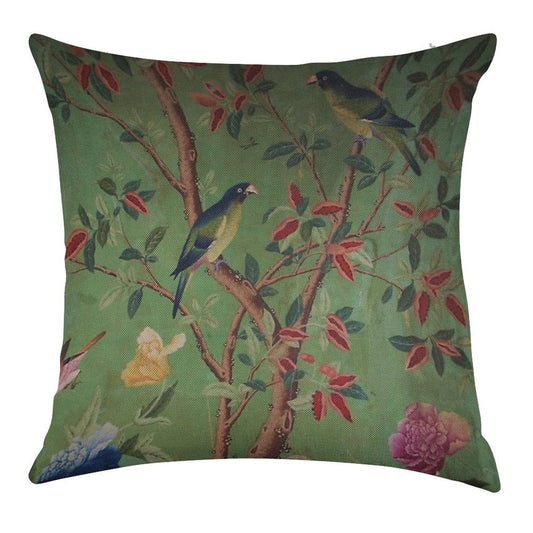 Green Dream Chinoiserie Linen Throw Pillow Cover