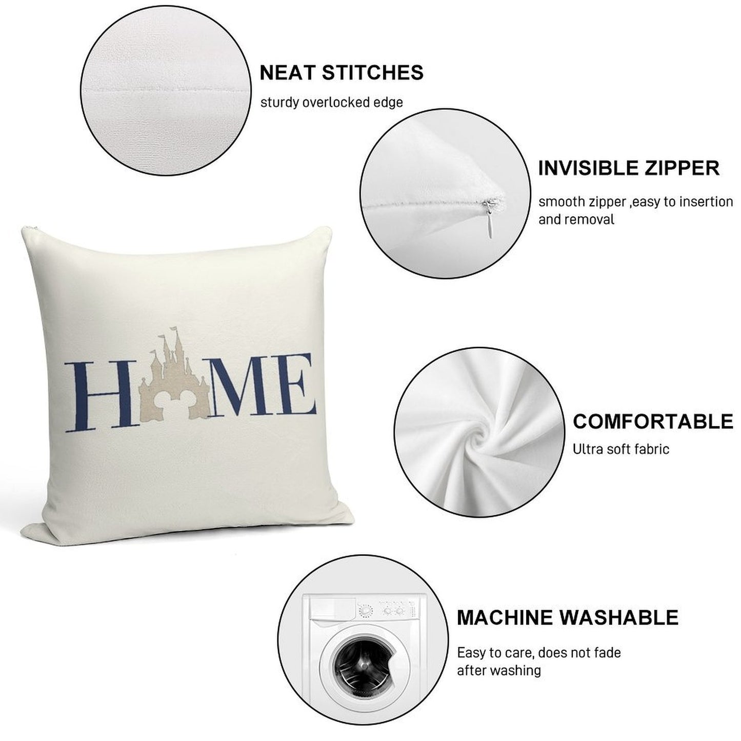 Castle Home Soft Hidden Zipper Throw Pillow