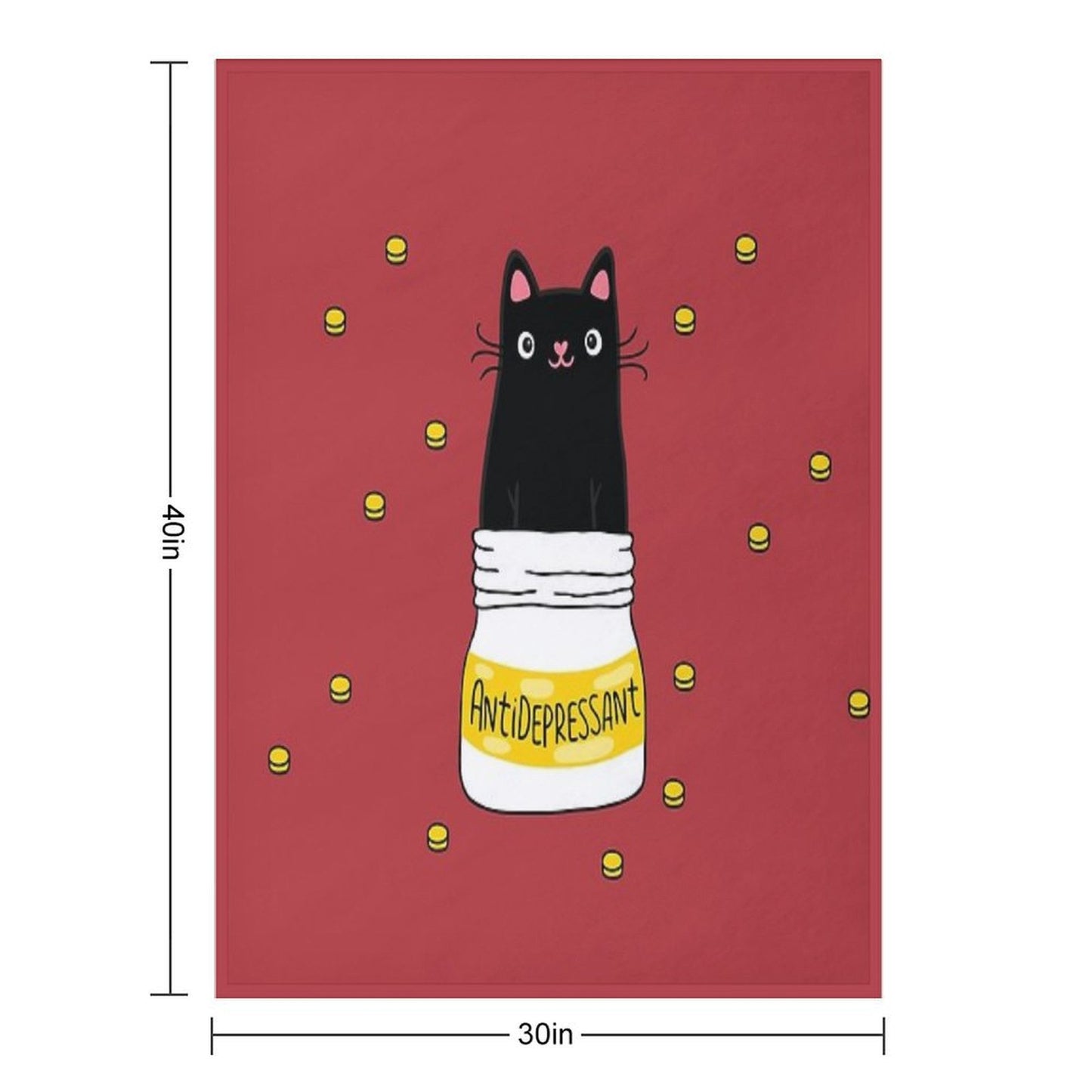 FUR ANTIDEPRESSANT . Cute Black Cat Illustration. A Gift for A Pet Lover. Throw Blanket