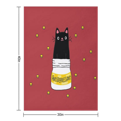 FUR ANTIDEPRESSANT . Cute Black Cat Illustration. A Gift for A Pet Lover. Throw Blanket