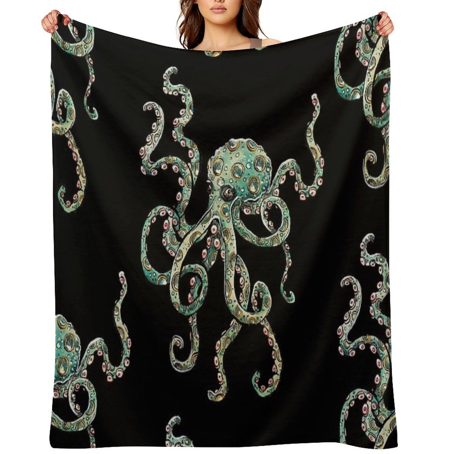 Green Octopus! Throw Blanket
