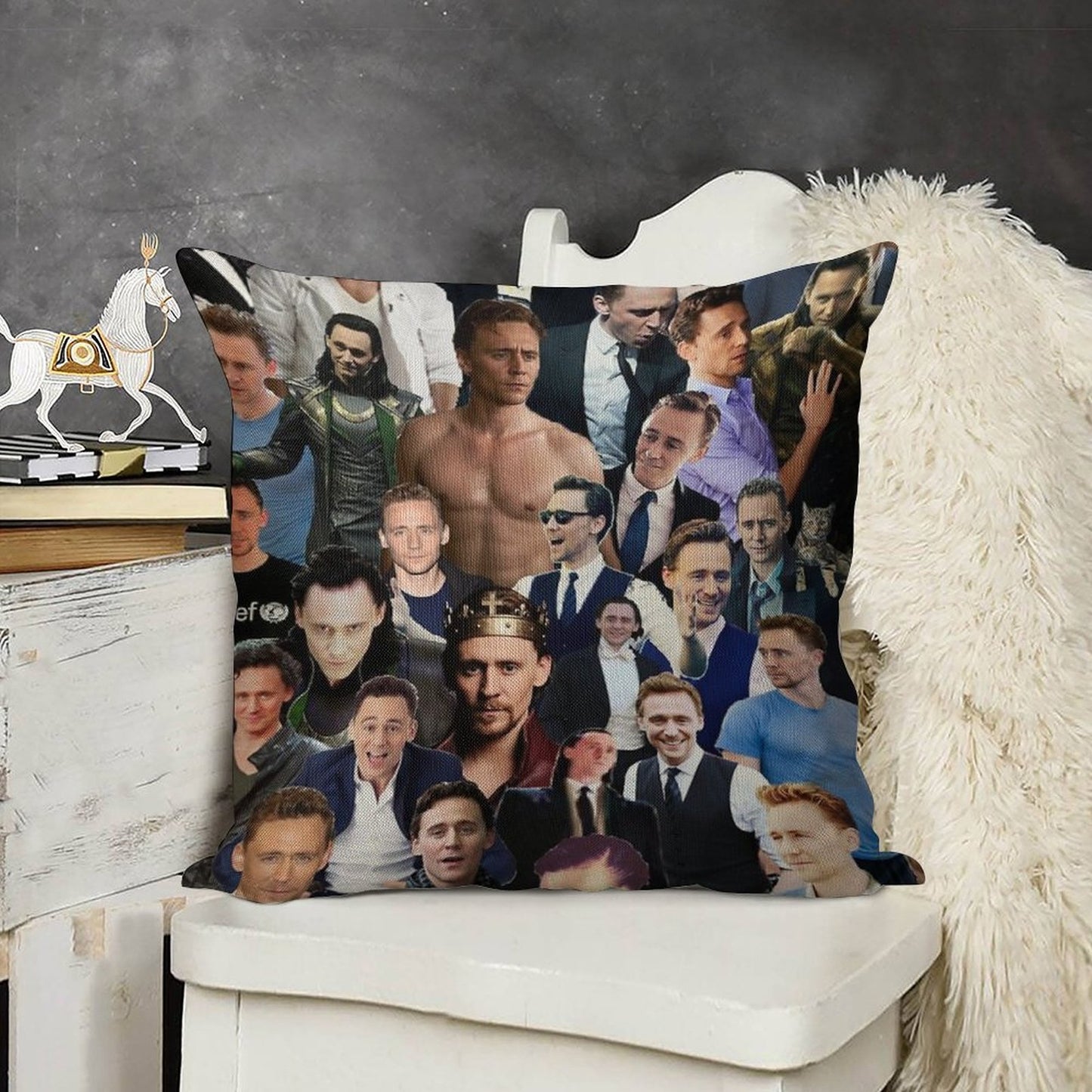 Tom Hiddleston Collage Linen Throw Pillow Cover