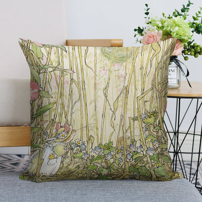 Primrose Gathering Flowers Linen Throw Pillow Cover