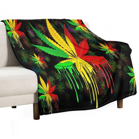 Leaf Rasta Colors Dripping Paint Throw Blanket