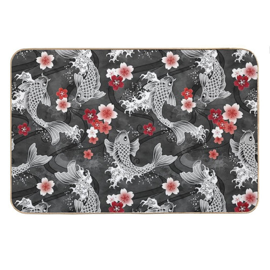 Koi Sakura Blossom in Black Bath Mat