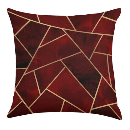 Red & Gold Geo Linen Throw Pillow Cover
