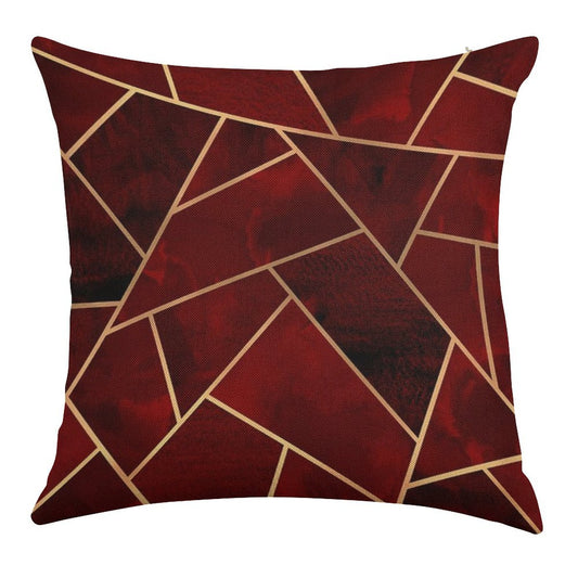 Red & Gold Geo Linen Throw Pillow Cover