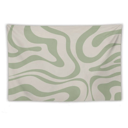 Liquid Swirl Abstract Pattern in Beige And Sage Green Tapestry