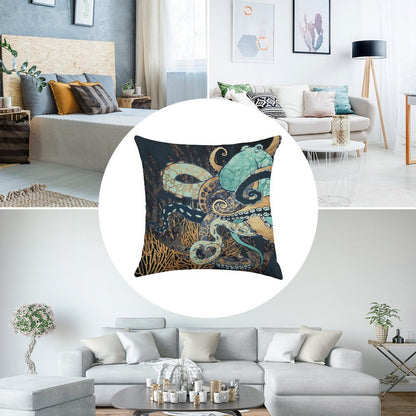 Metallic Octopus II Linen Throw Pillow Cover