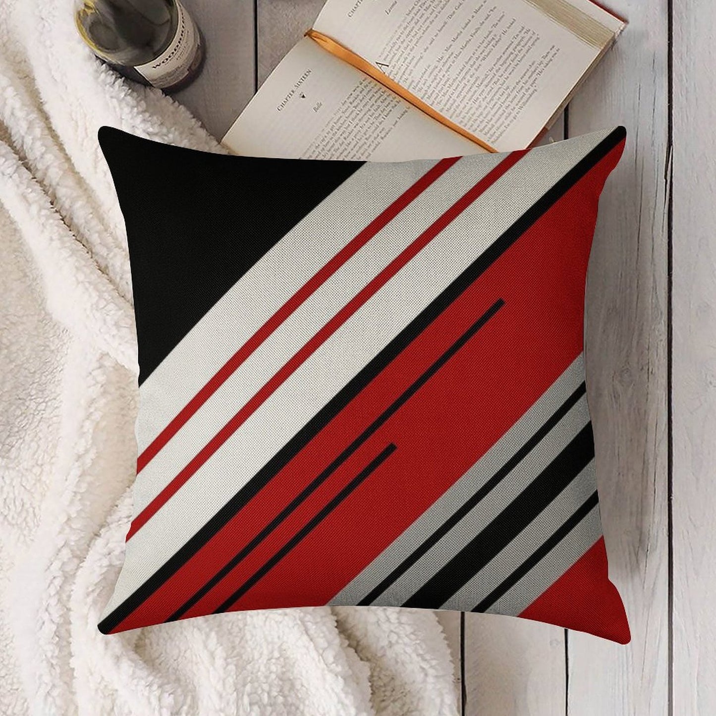 Diagonal Stripes Design Linen Throw Pillow Cover