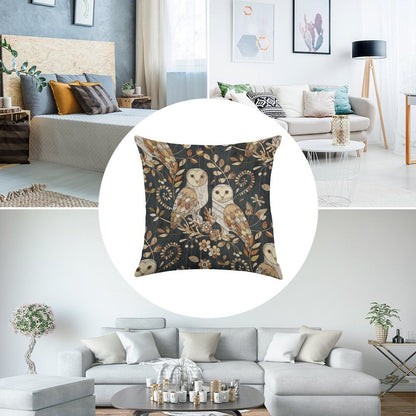 Wooden Wonderland Barn Owl Collage Linen Throw Pillow Cover