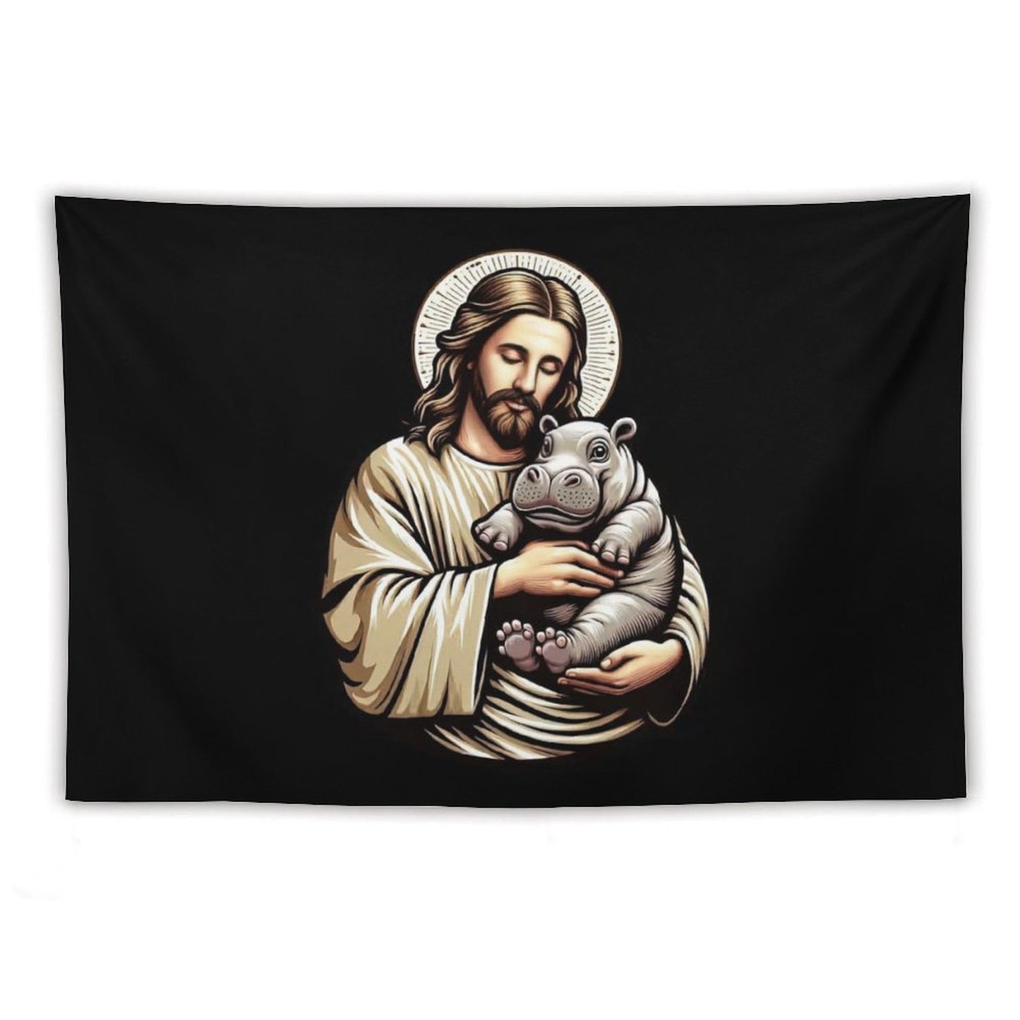 Jesus Loves Moo Deng Bouncy Pig Cute Baby Hippo Tapestry